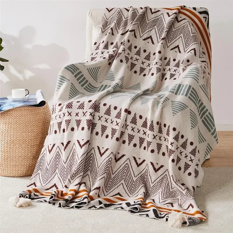 Knit Stripe Tassel Throw Blanket