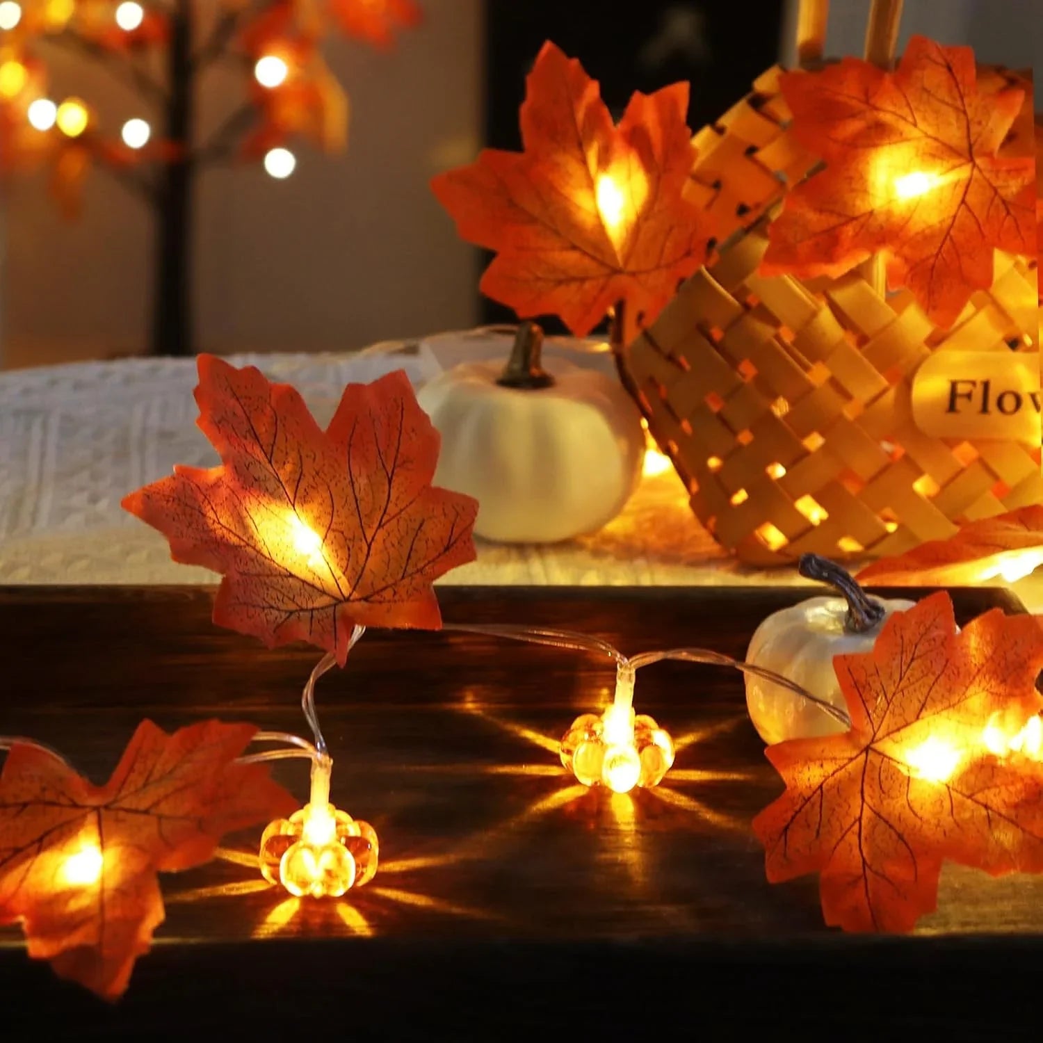 Fall Pumpkin & Maple Leaf String Lights