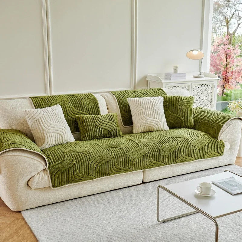 Plush Wave Striped Couch Slipcovers