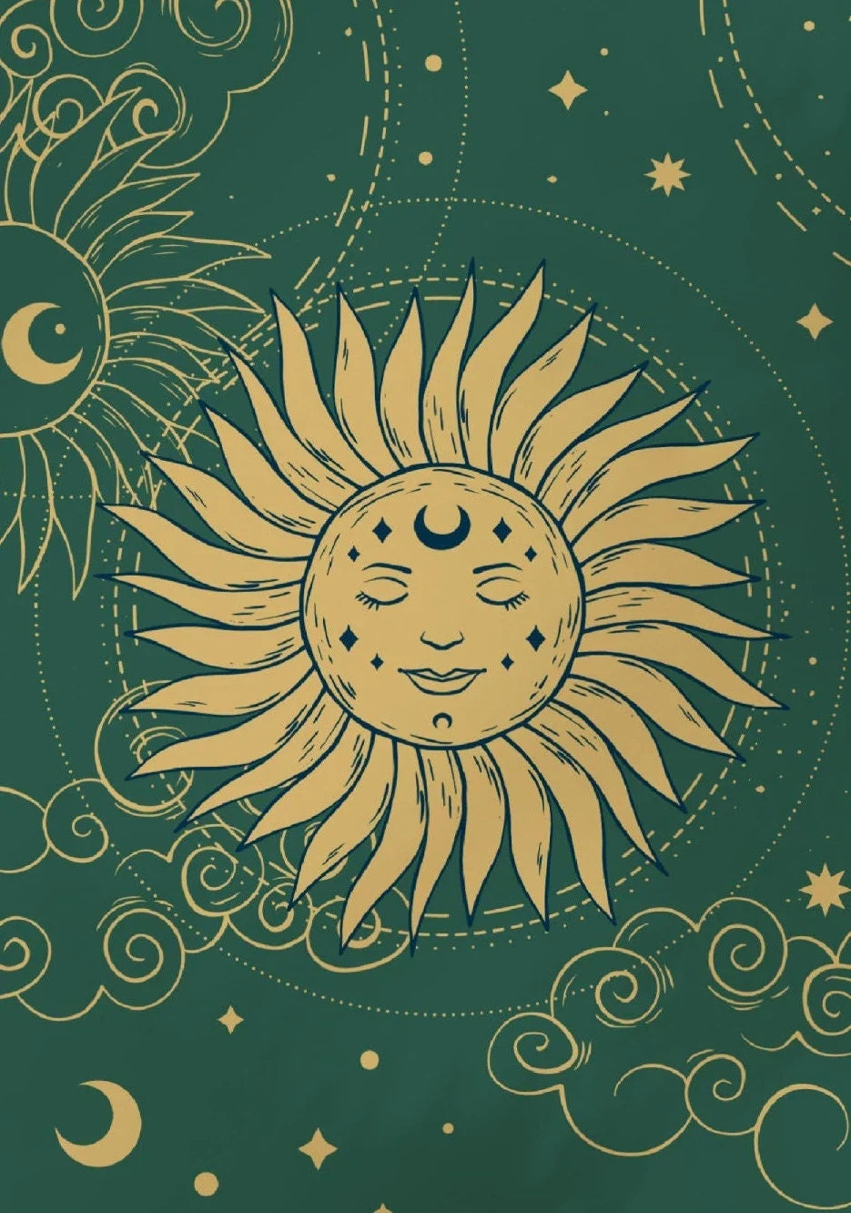 Celestial Green & Gold Sun + Moon Canvas Wall Art