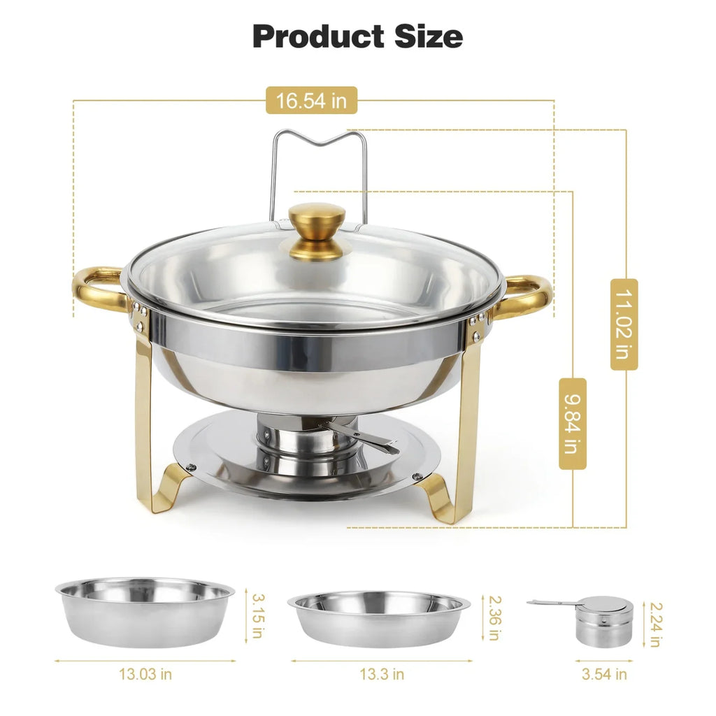 2/4 Pack Chafing Dish Buffet Set, 5QT Buffet Servers and Warmers, Round Catering Warmer with Glass Lid & Lid Holder for Party