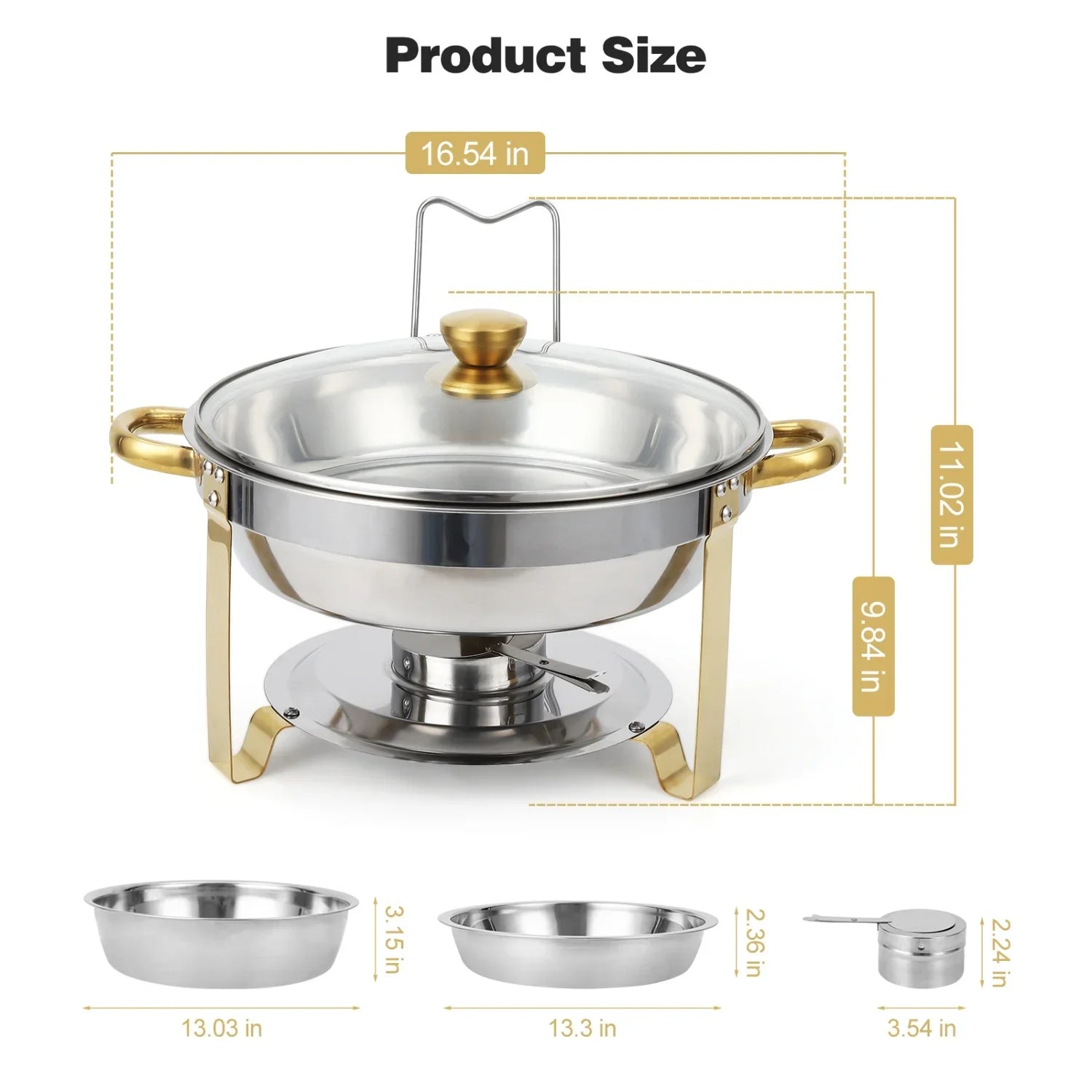 2/4 Pack Chafing Dish Buffet Set, 5QT Buffet Servers and Warmers, Round Catering Warmer with Glass Lid & Lid Holder for Party