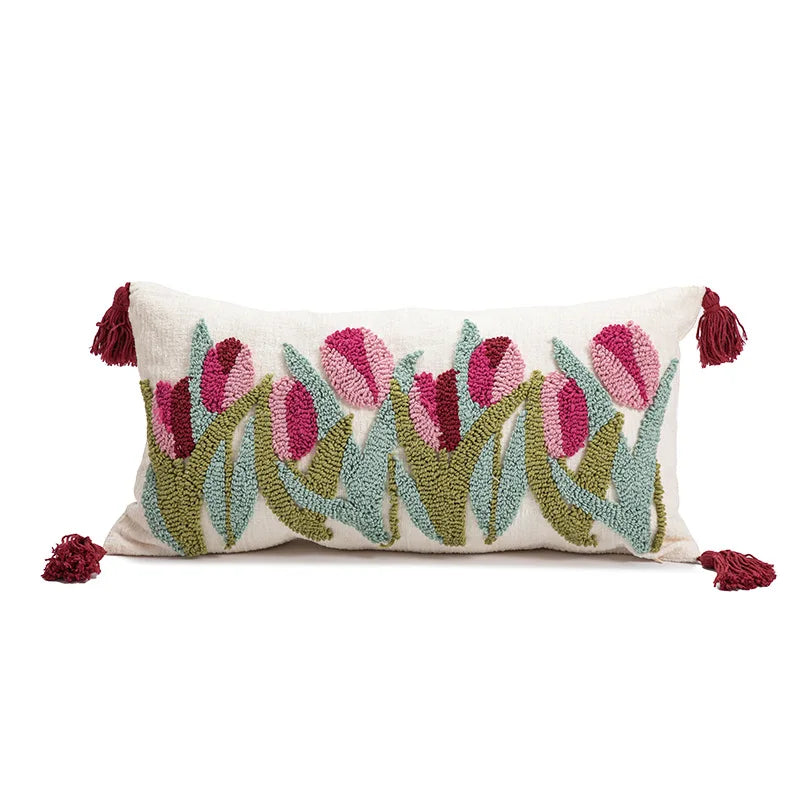 Floral Embroidered Pillow Cover