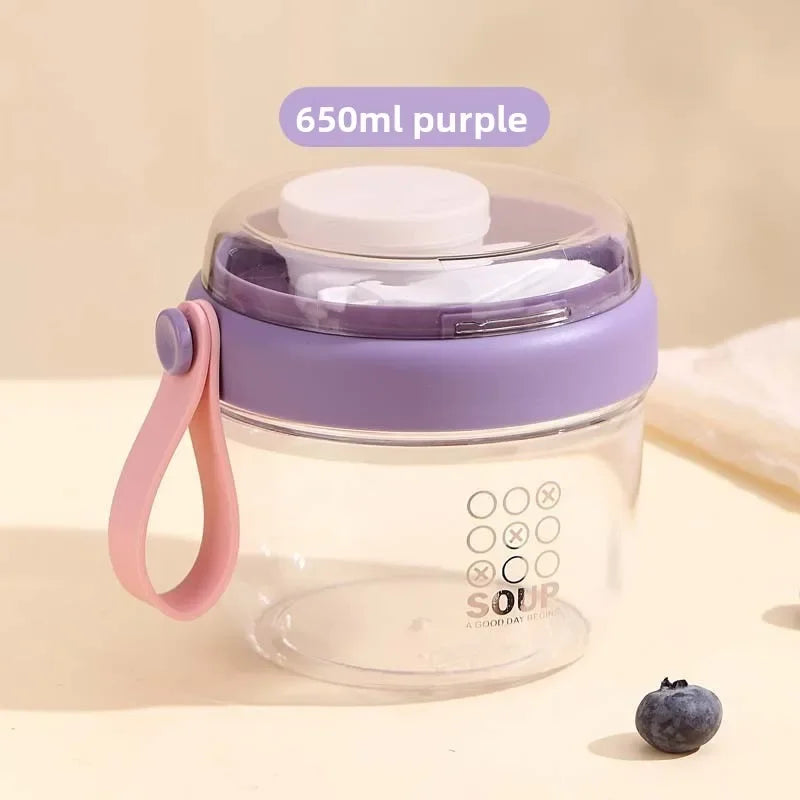 650ml Portable Handheld Breakfast Cup Yogurt PS Bowl Leak Proof Salad Bento Lunch Box with Spoon Organizer Kitchen Storage