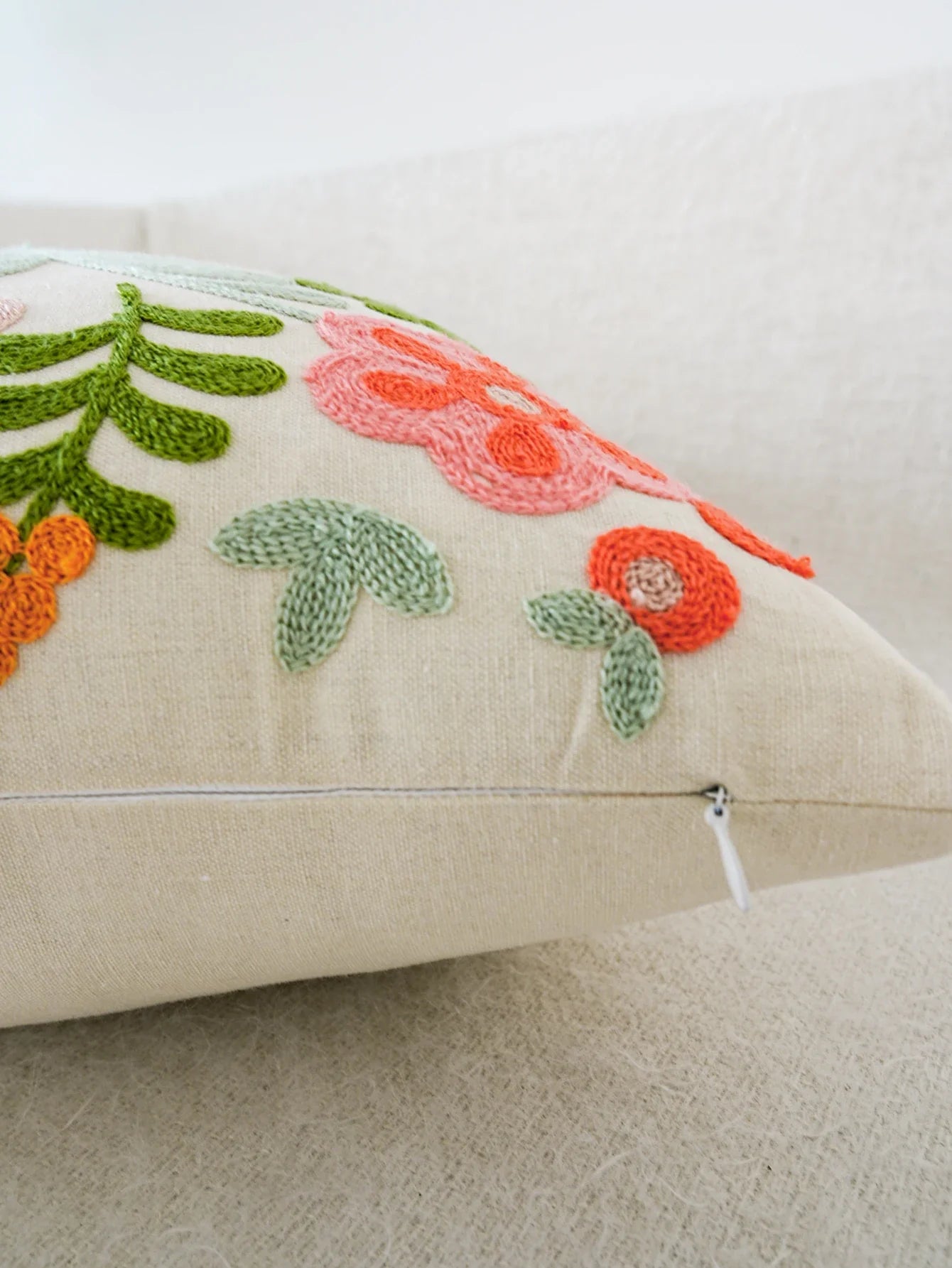 Colorful Flower Embroidery Throw Pillow Cover