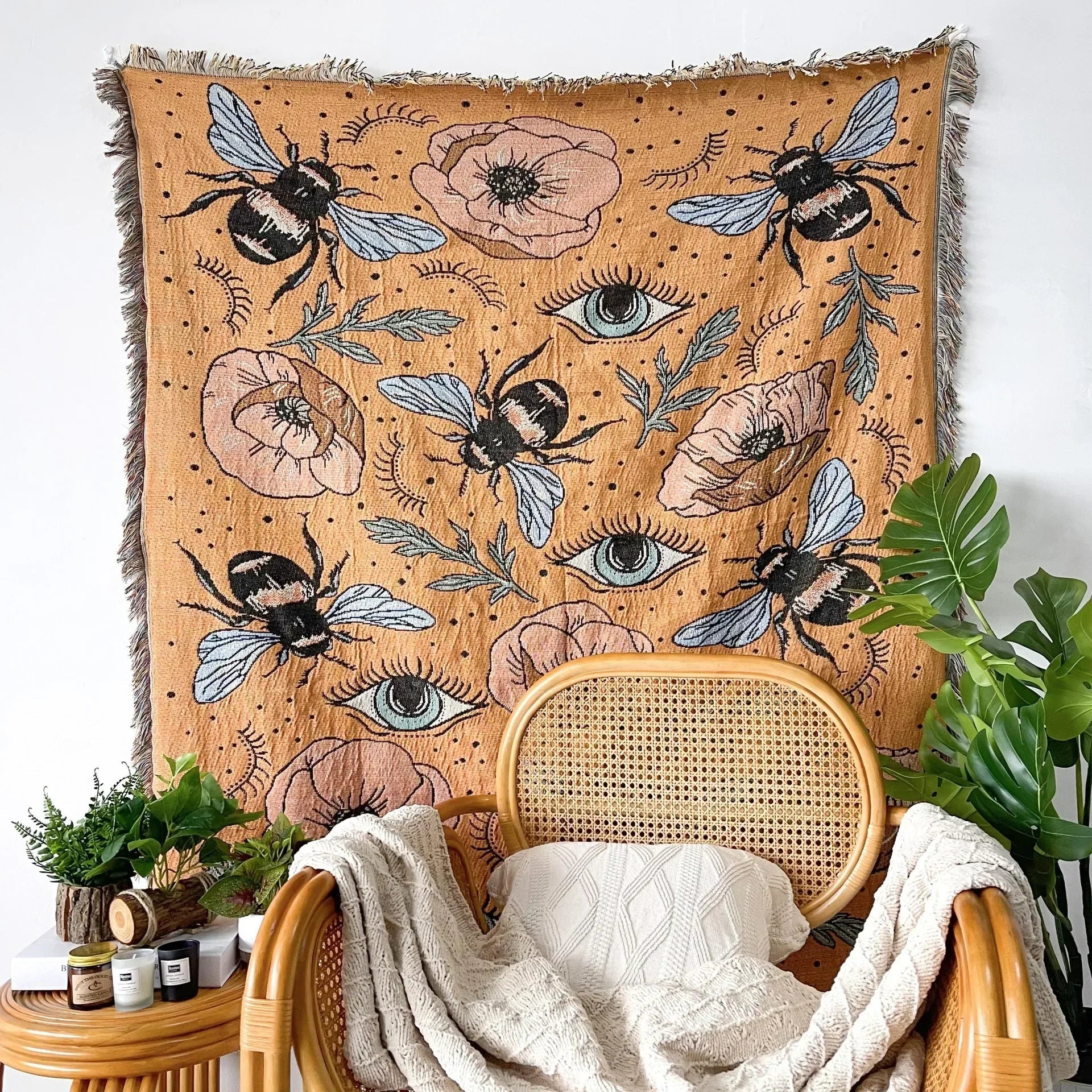 Boho Celestial & Nature-Inspired Woven Throw Blanket