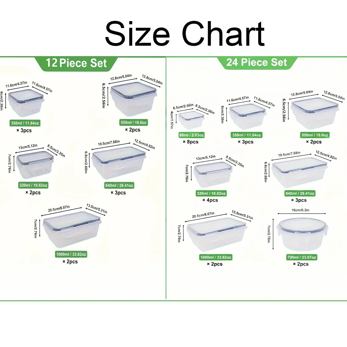 24-Piece Refrigerator Food Storage Jar Set – Airtight, Microwaveable & Transparent