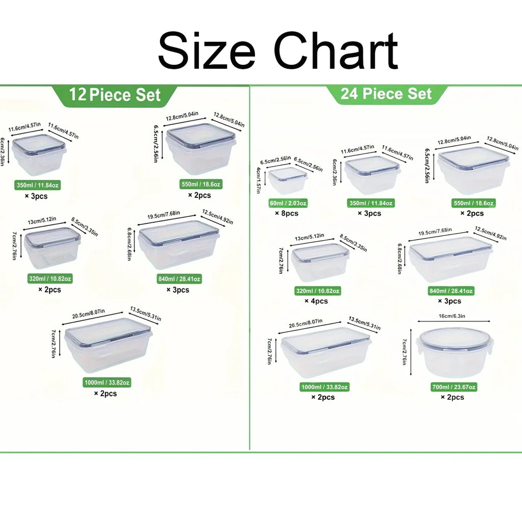 24pcs Refrigerator Sealed Jar, Microwaveable, Transparent Food Storage Container, Kitchen Organizer Box, Lunch Box