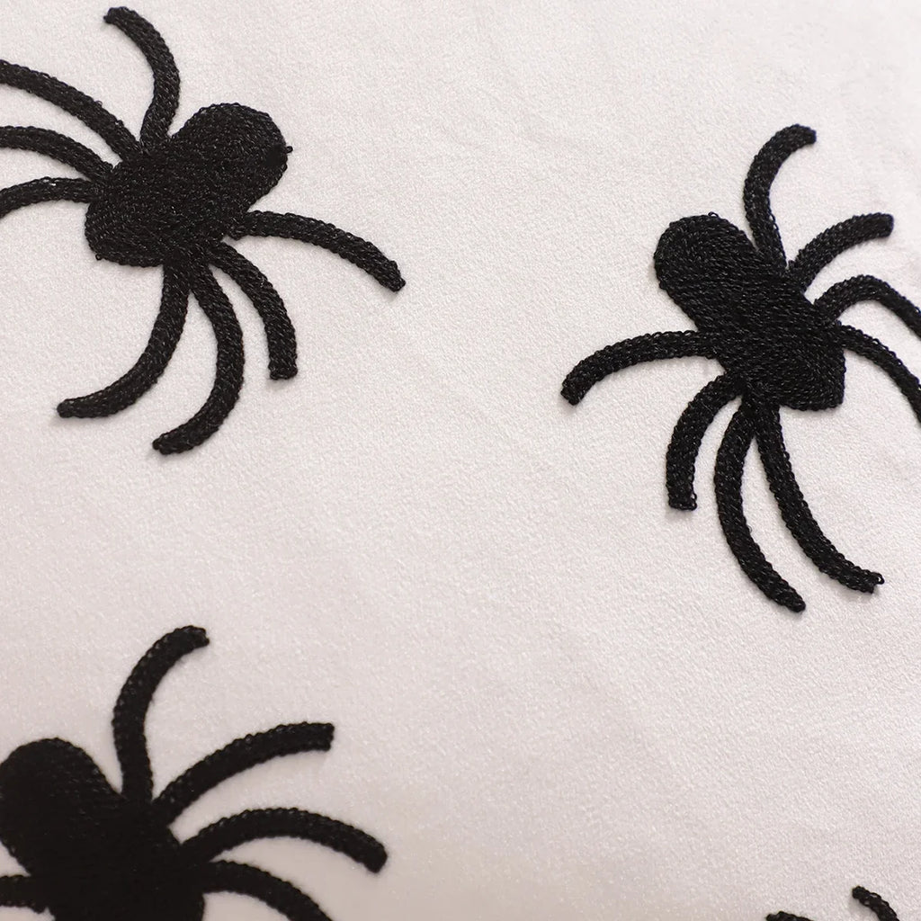 Halloween Pumpkin & Ghost Embroidered Velvet Pillow Cover – Festive Throw Cushion for Sofa, Bed & Home Decor