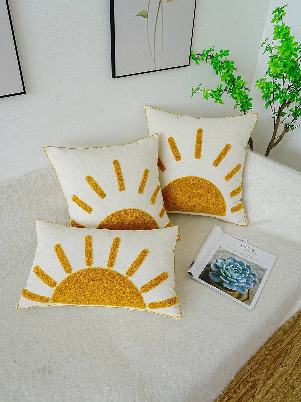 Sun Tufted Embroidered Pillowcase