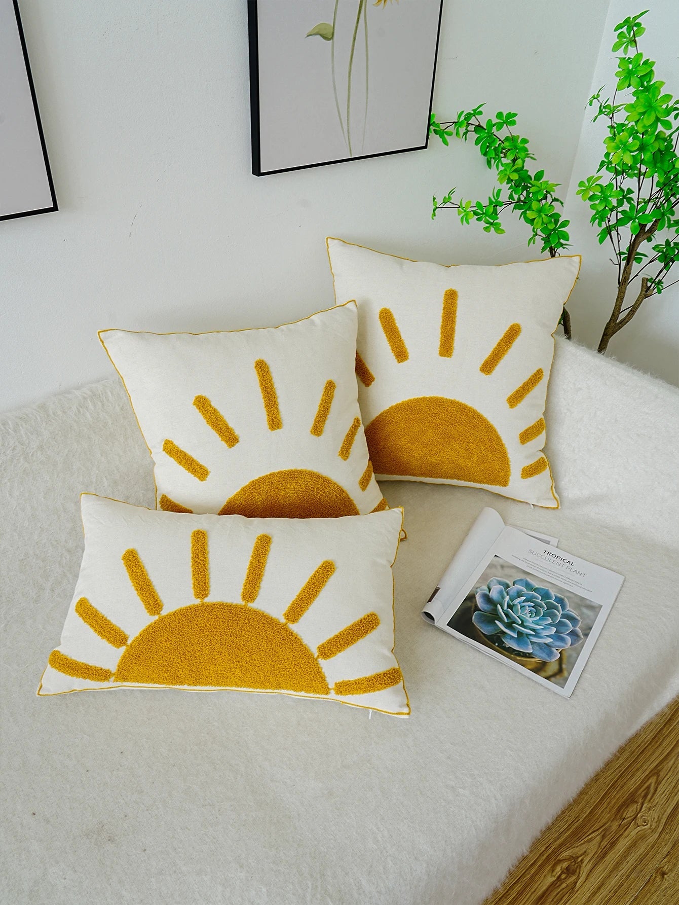 Sun Tufted Embroidered Pillowcase