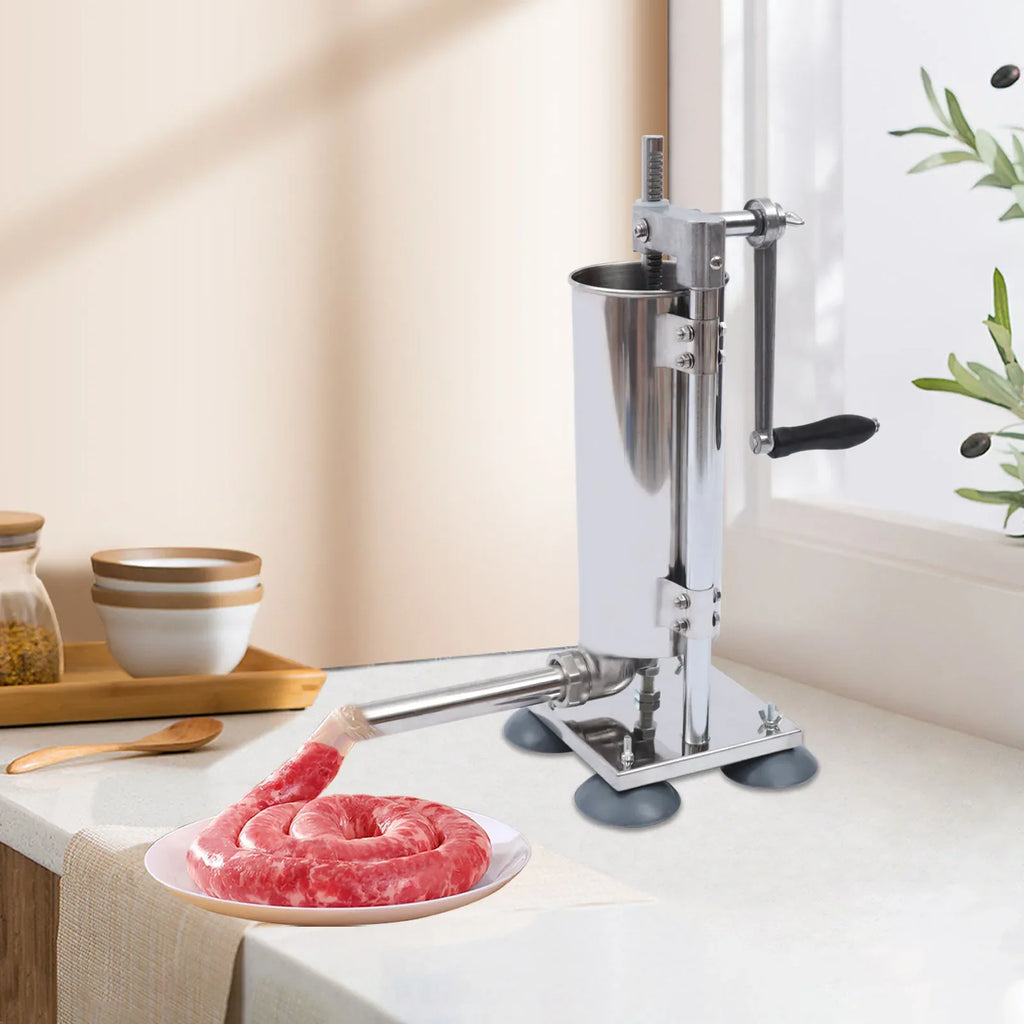 3L Vertical Manual Sausage Stuffer Machine – Stainless Steel Sausage Maker with 4 Steel & 7 PE Tubes