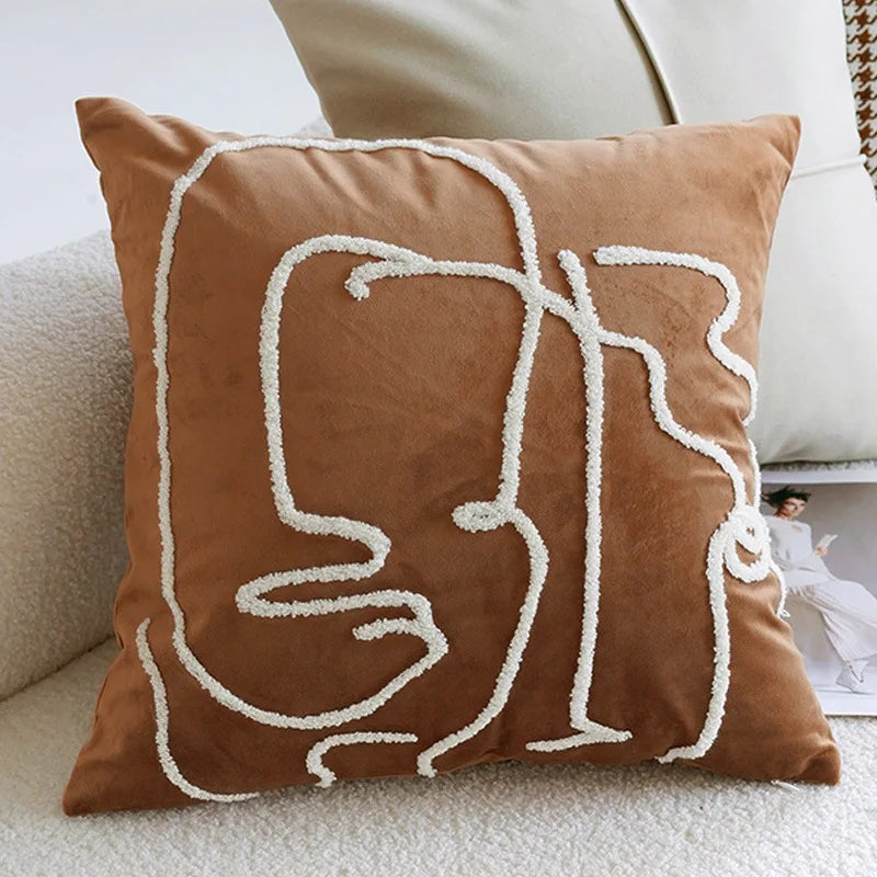 Vintage Nordic Throw Pillow Cover – Abstract Face