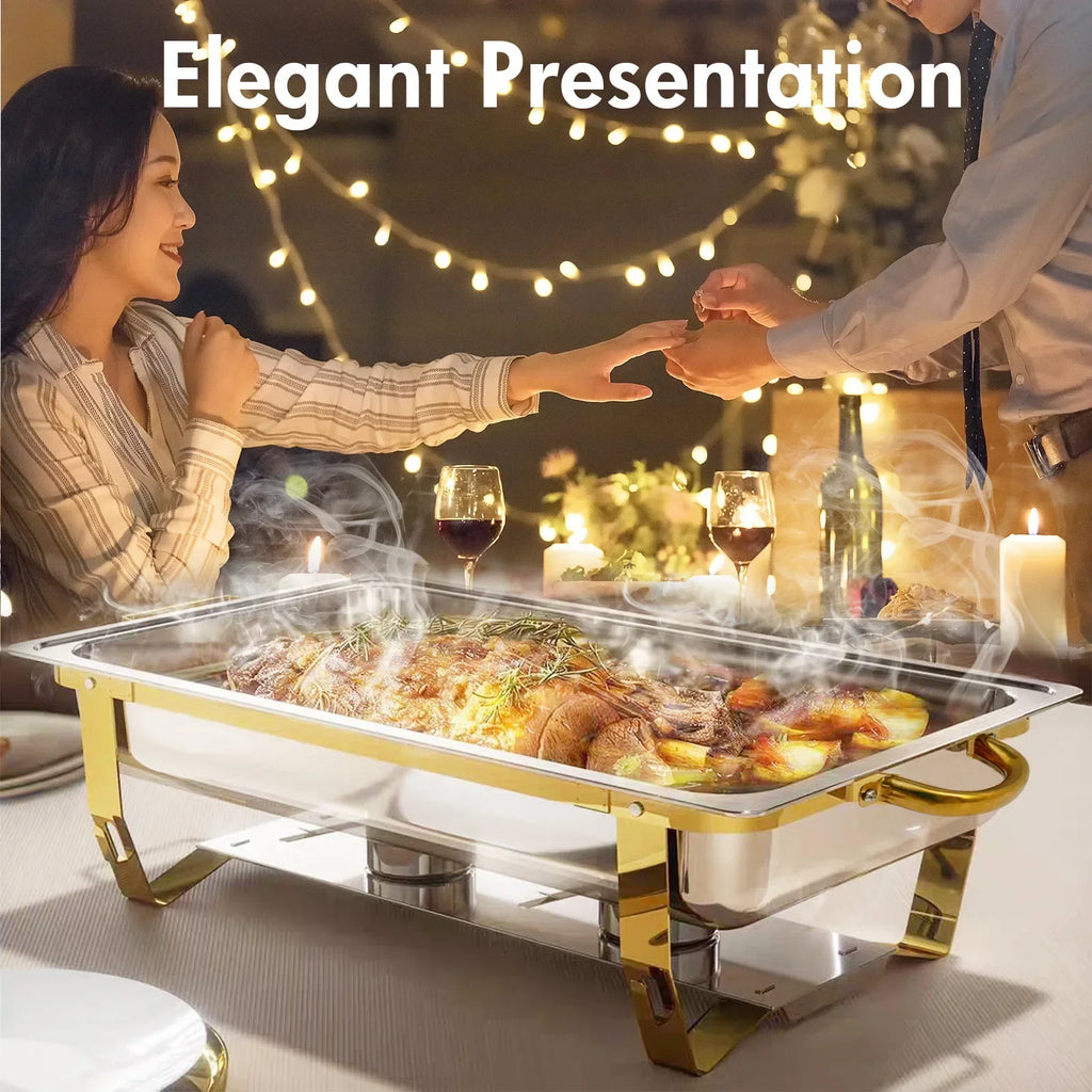 4 Pack 8QT Chafing Dish Buffet Set Stainless Steel Food Warmer Chafer Complete  Chafing Fuel Holder for Party Catering,