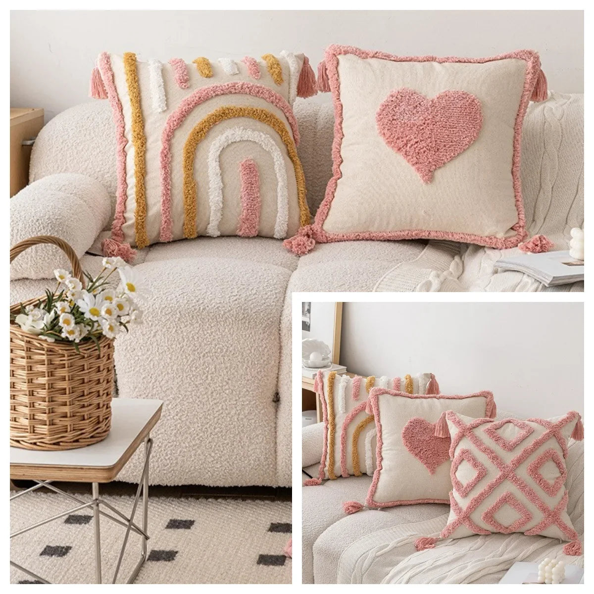 Pink Plush Tufted Pillowcase