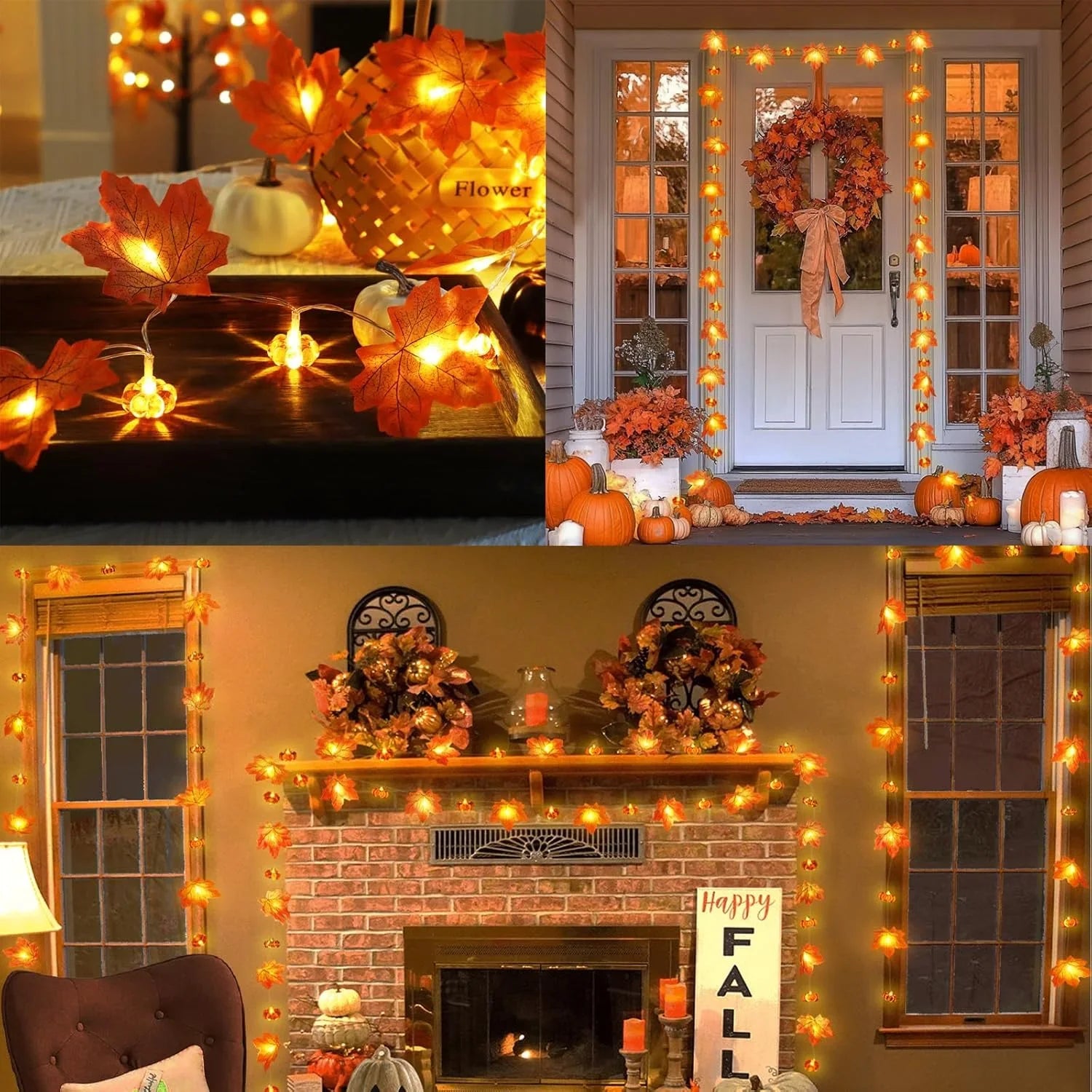 Fall Pumpkin & Maple Leaf String Lights