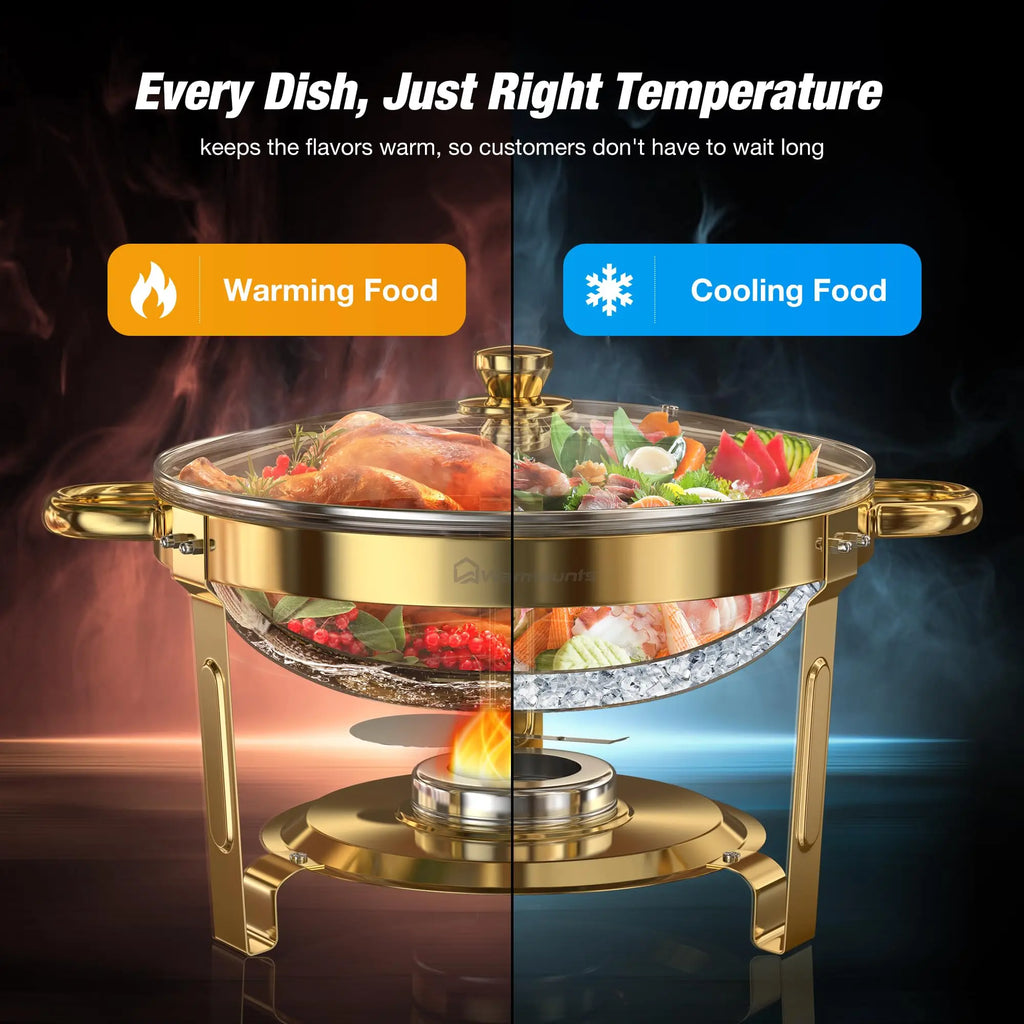5QT Round Stainless Steel Chafing Dish Set – 2/4 Pack Buffet Warmers for Parties & Events