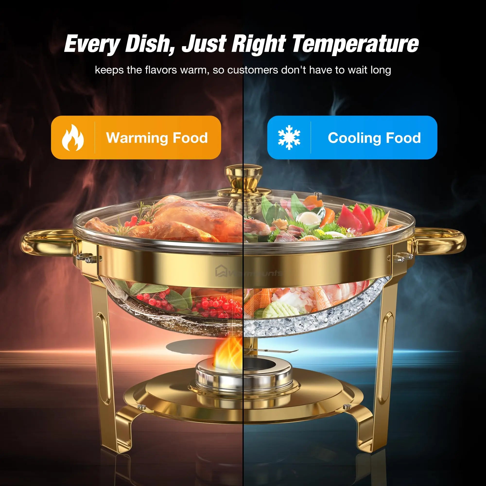 5QT Round Stainless Steel Chafing Dish Set – 2/4 Pack Buffet Warmers for Parties & Events
