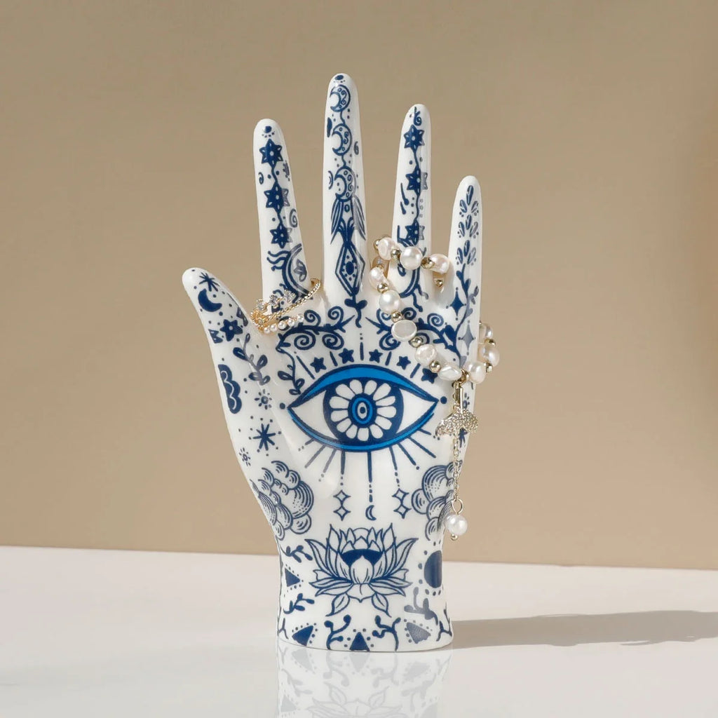 Ceramic Evil Eye Hand Jewelry Holder