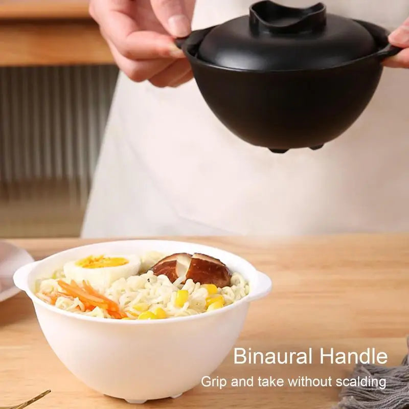 Ramen Bowl with Lid – Microwave-Safe Instant Noodle Bowl with Handles, Heat-Resistant Soup Bowl for Home, Office & Convenience Cooking