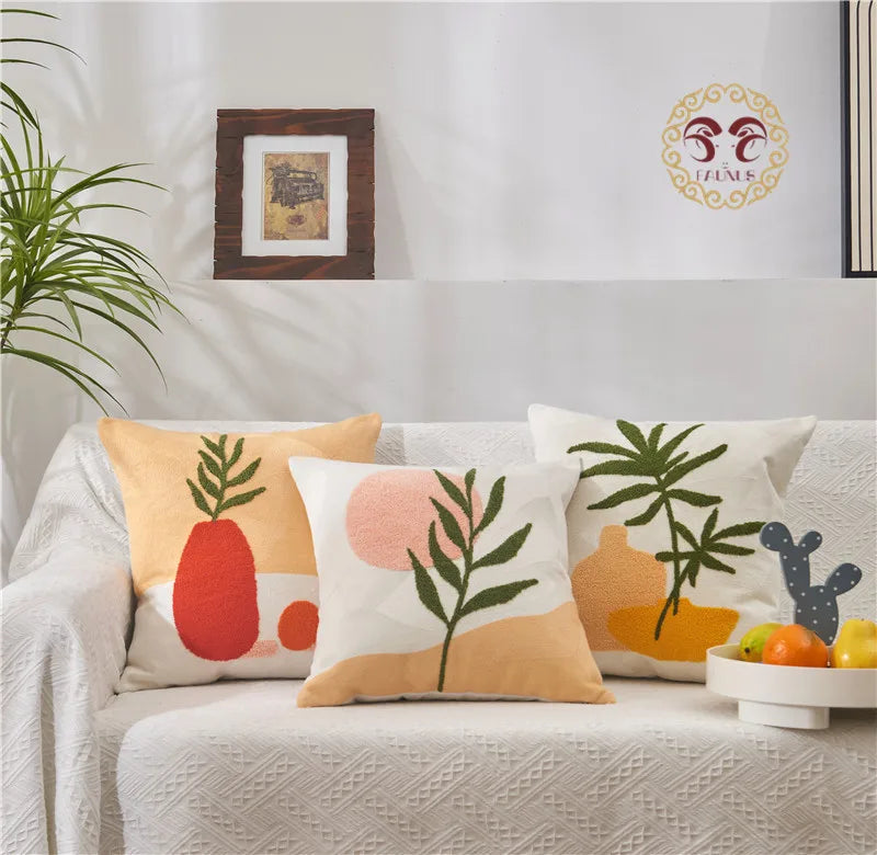 Boho Home Decor Tufted Embroidered Pillowcase – Decorative Throw Pillow Cover for Sofa & Living Room