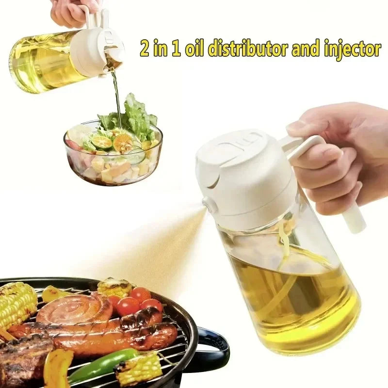 2-in-1 500ml Oil Spray Bottle Dispenser, Refillable Plastic Oil Sprayer for Cooking, BBQ, Baking, Roasting, Kitchen Use