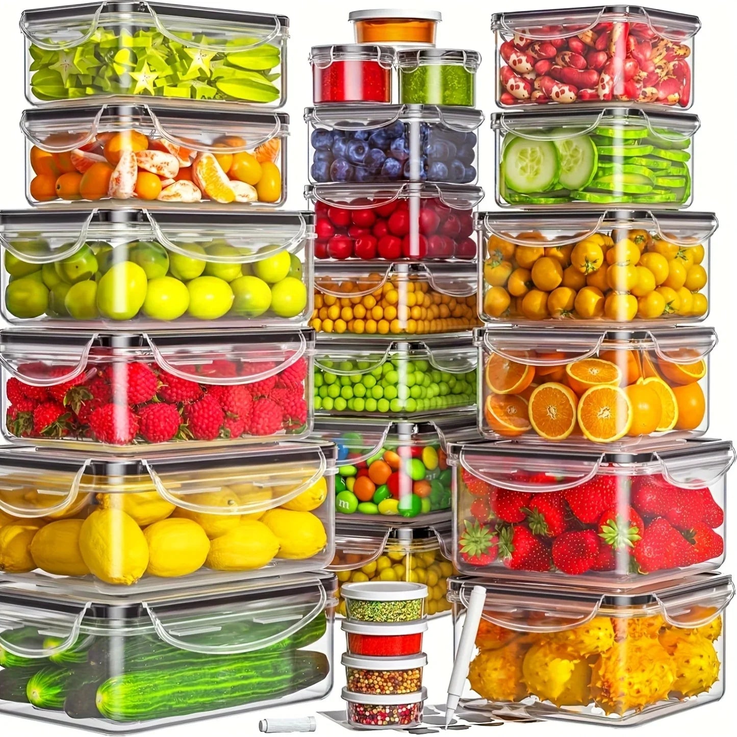 48Pcs BPA-Free Food Storage Set - 24 Airtight Containers & Lids with Labels for Pantry, Travel, Kitchen Organization