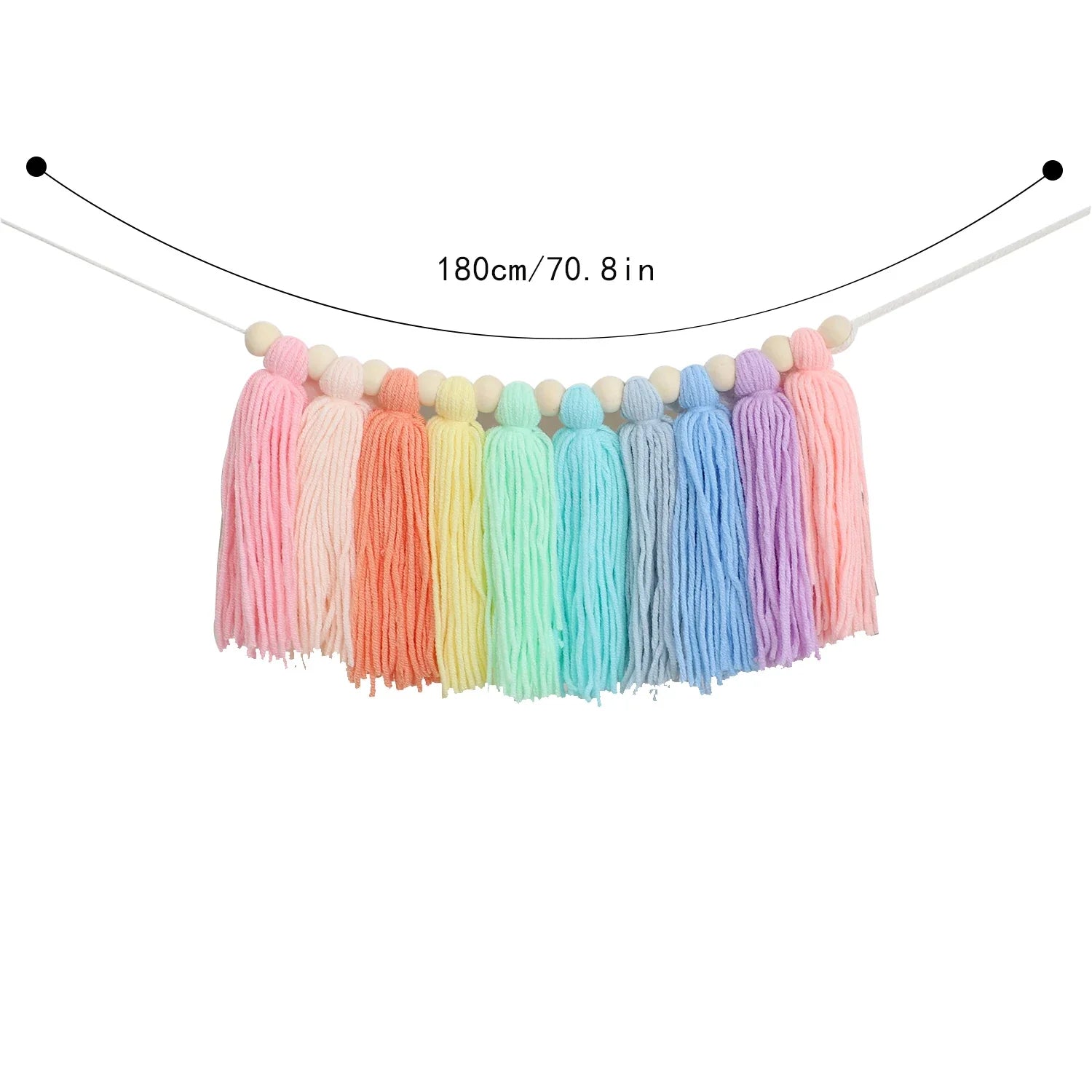 Boho Rainbow Tassel Garland with Wooden Beads