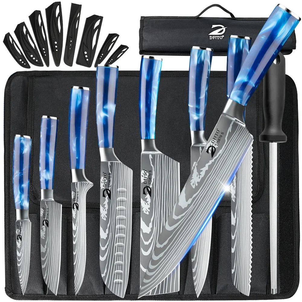 8pcs Kitchen Knife Damascus Stainless Steel Chef Knife Utility Paring Boning Cleaver Slicing Santoku Knives