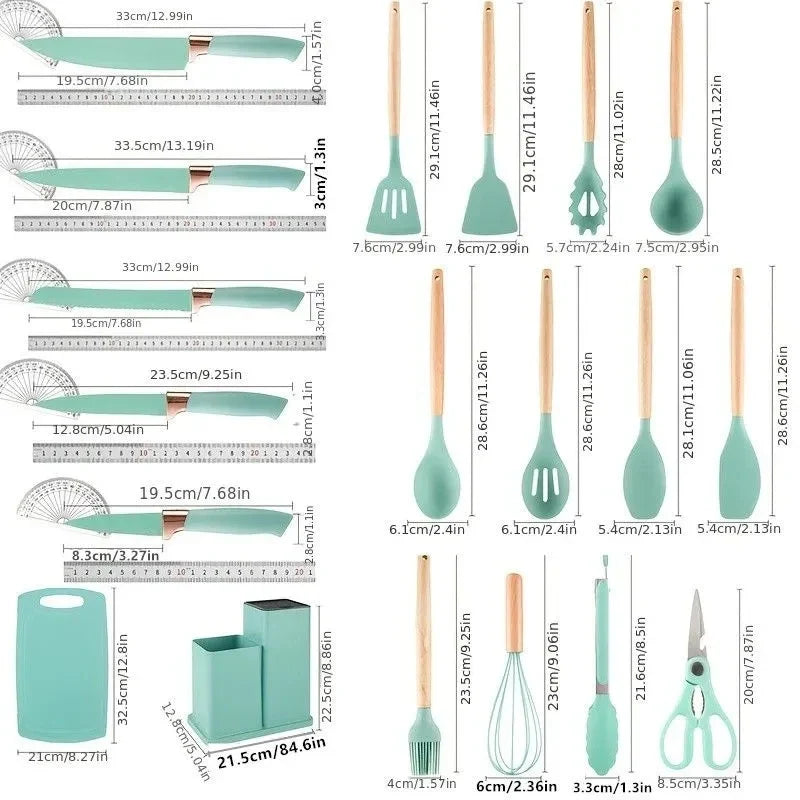 19-piece multi-functional kitchen knife set with scissors and cutting board