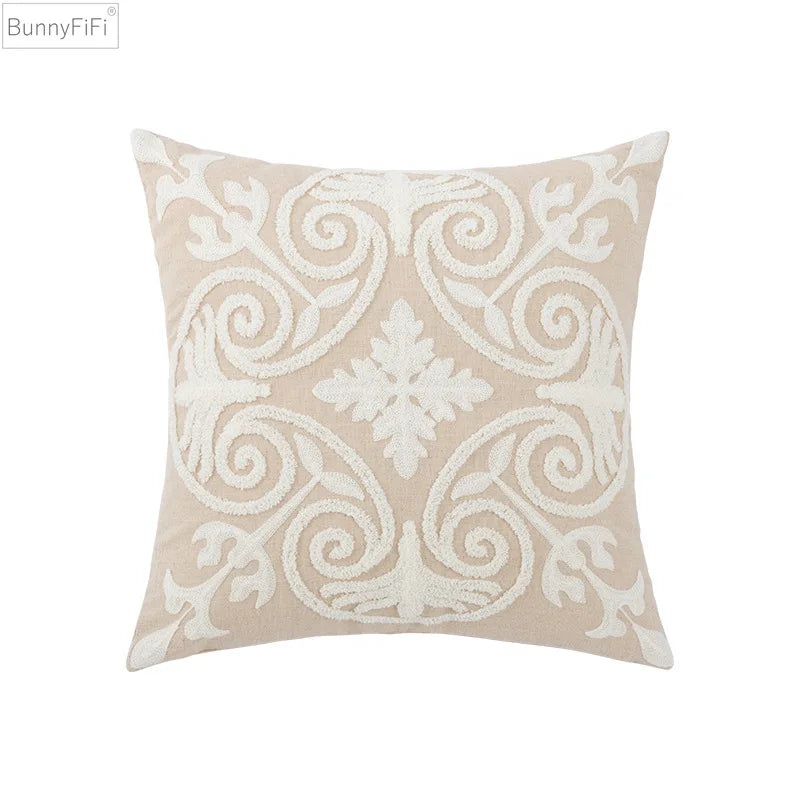 🌼 Cozy Embroidered Throw Pillow Cover – Nordic-Inspired Boho Home Decor Accent