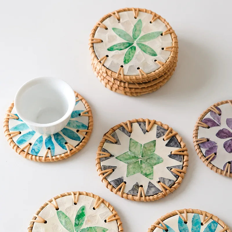 Boho Rattan Shell Coasters