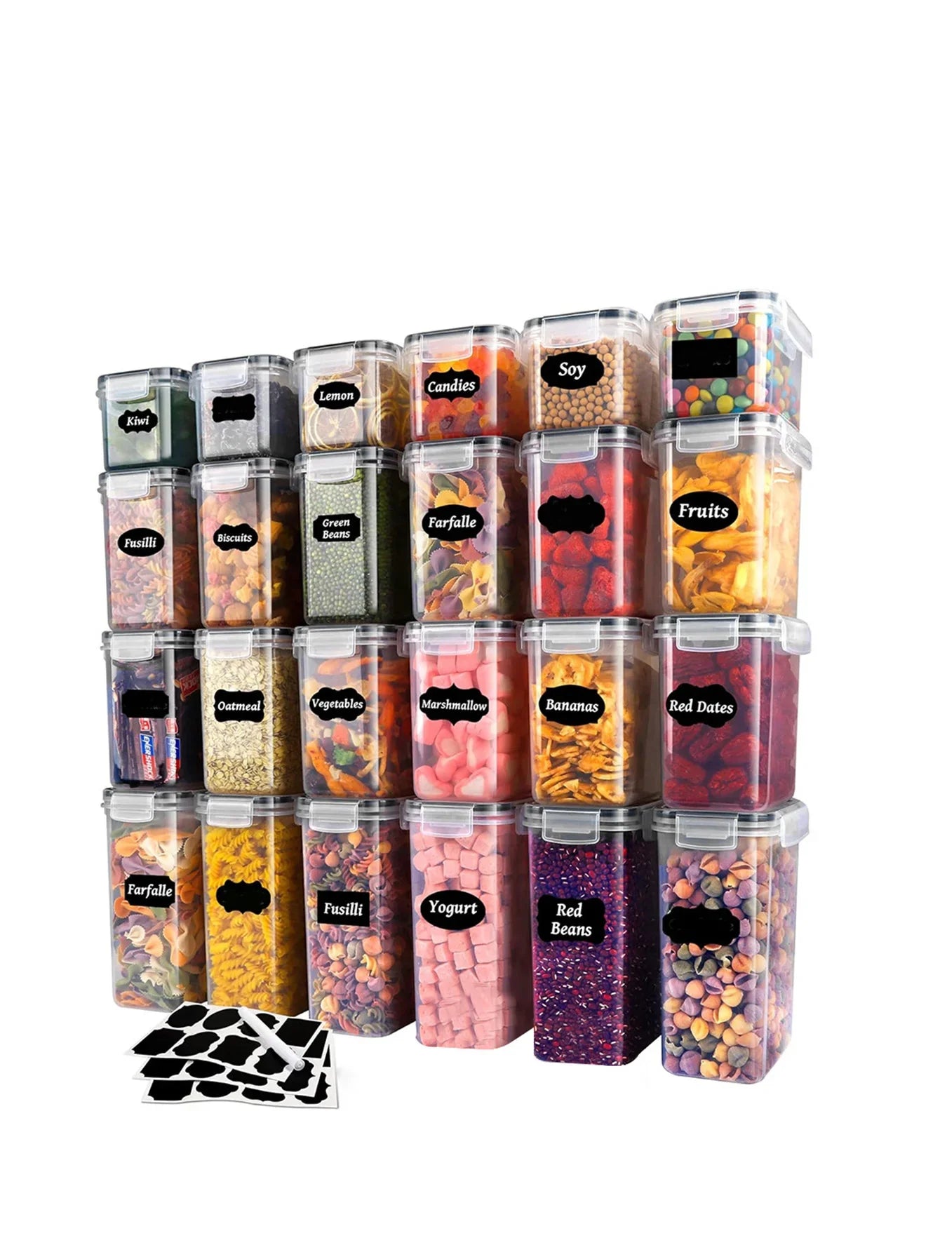 24pcs，Sealed food storage containers with LIDS - lunch boxes ideal for organizing and storing grains, rice, pasta, tea, nuts