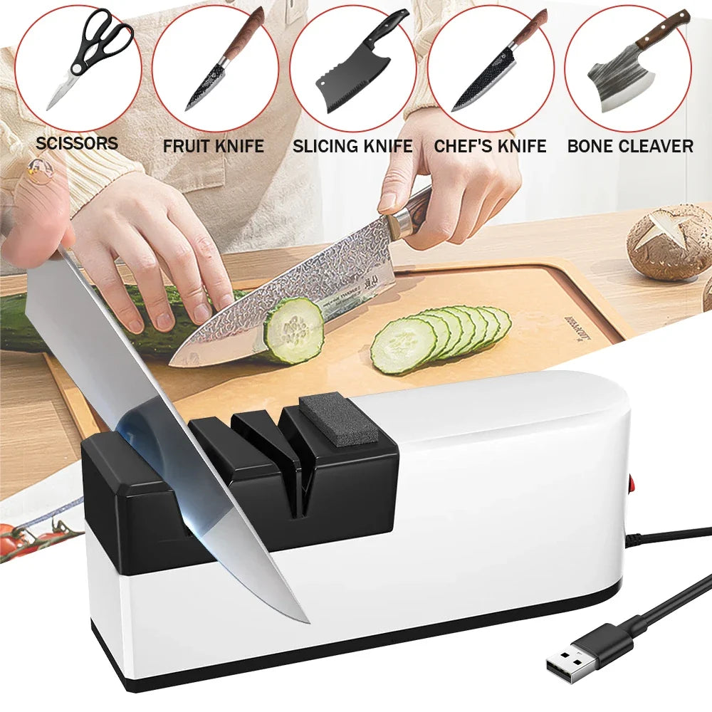 4-Segment Fully Automatic Electric Knife Sharpener – Portable Kitchen Sharpener with Non-Slip Base for Household Knives & Kitchen Accessories