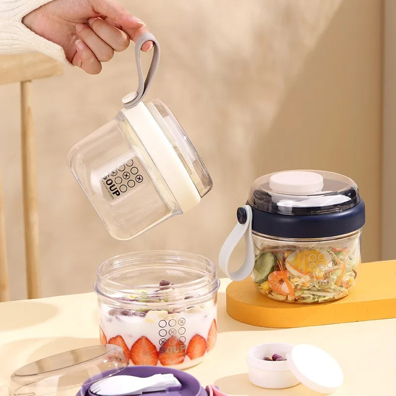 650ml Portable Handheld Breakfast Cup Yogurt Bowl Leak Proof Salad Bento Lunch Box With Spoon