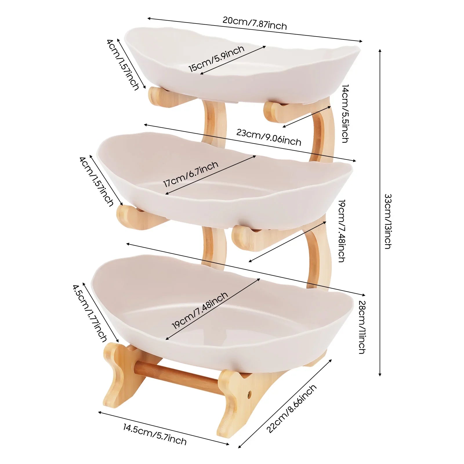 3-Tier Fruit & Dessert Tray Stand – Multi-Layer Snack, Candy & Cake Display with Bamboo Wood Rack for Parties, Weddings & Home Decor