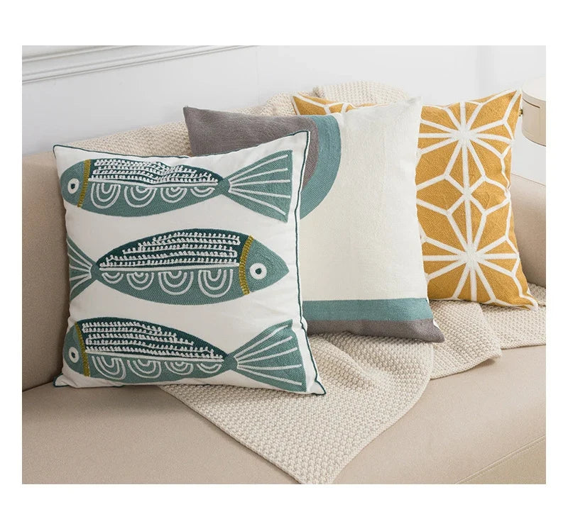 🌼 Cozy Embroidered Throw Pillow Cover – Nordic-Inspired Boho Home Decor Accent