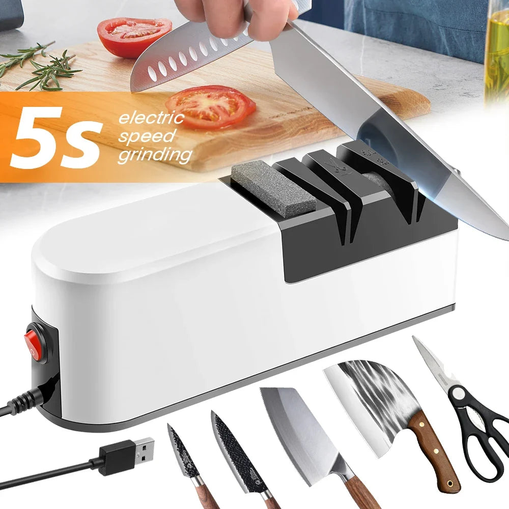 4-Segment Fully Automatic Electric Knife Sharpener – Portable Kitchen Sharpener with Non-Slip Base for Household Knives & Kitchen Accessories