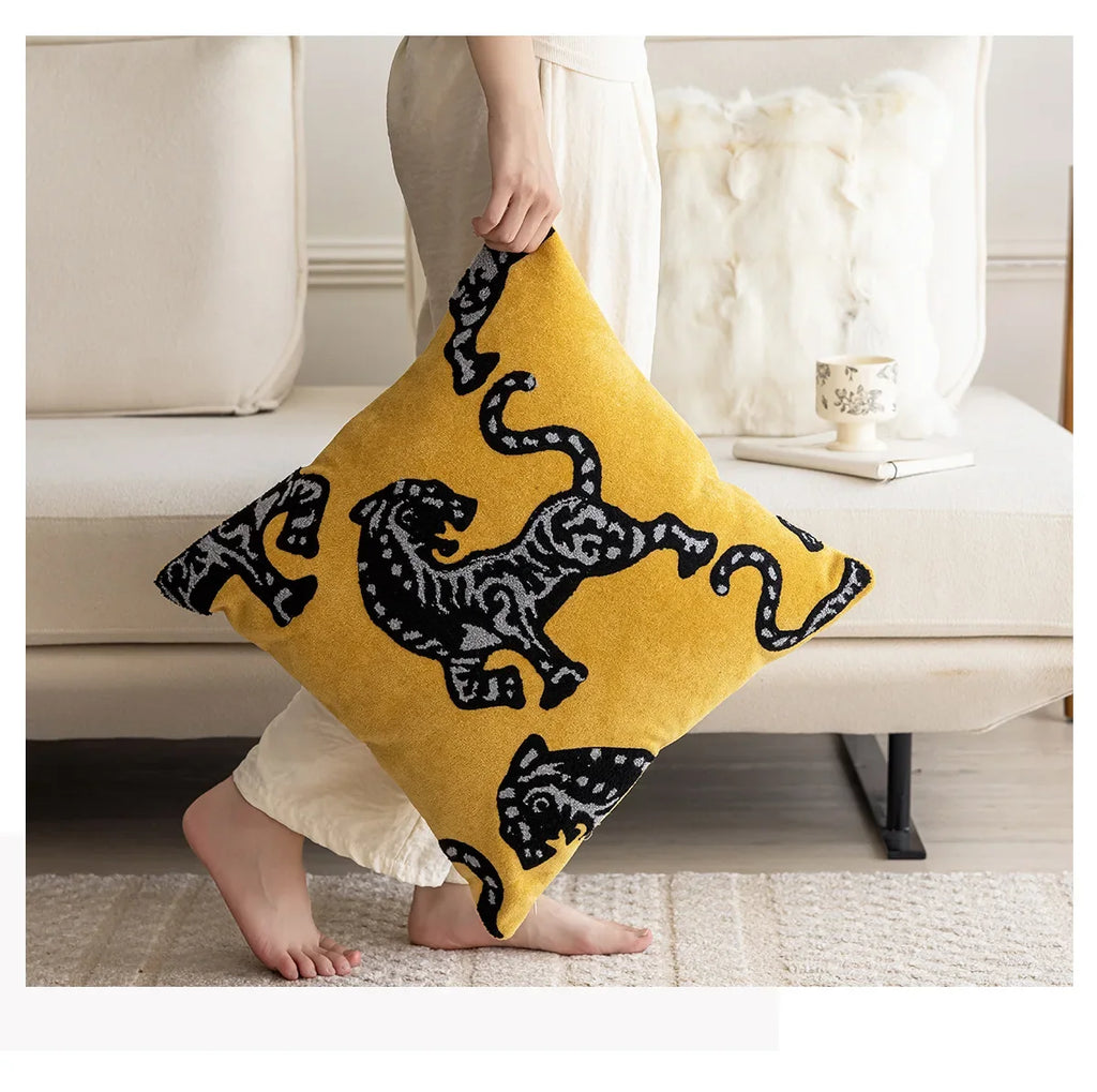 Tiger Embroidered Throw Pillow Cover – Luxury Boho Cushion Case for Sofa, Bed & Home Decor
