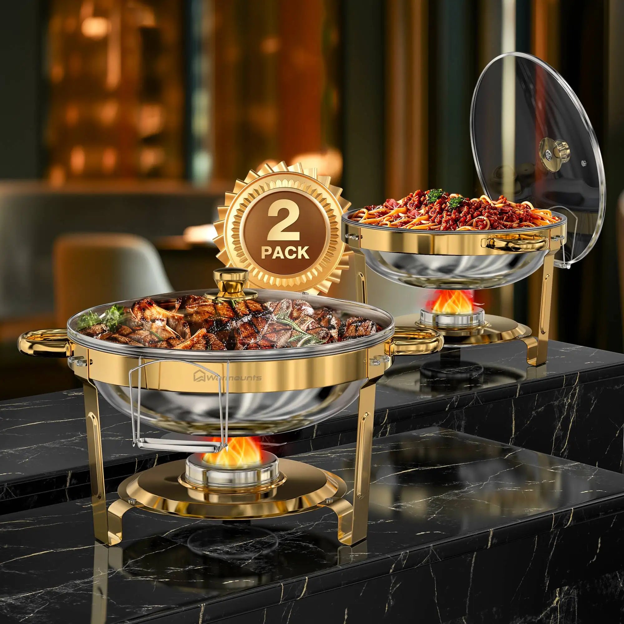 5QT Round Stainless Steel Chafing Dish Set – 2/4 Pack Buffet Warmers for Parties & Events