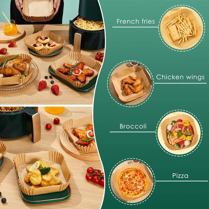Air Fryer Liner & Steamer/Baking Paper – Silicone Coated, Plant Oil Layer, Oil-Resistant for Home & Bakeries