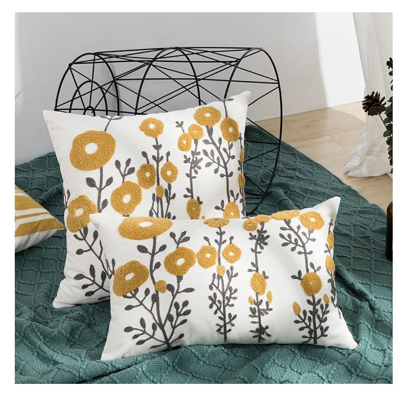 🌼 Cozy Embroidered Throw Pillow Cover – Nordic-Inspired Boho Home Decor Accent
