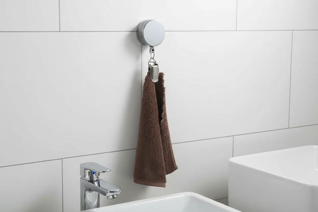 Automatic Retractable Towel Rack – No-Drill Self-Adhesive Wall Mounted Holder