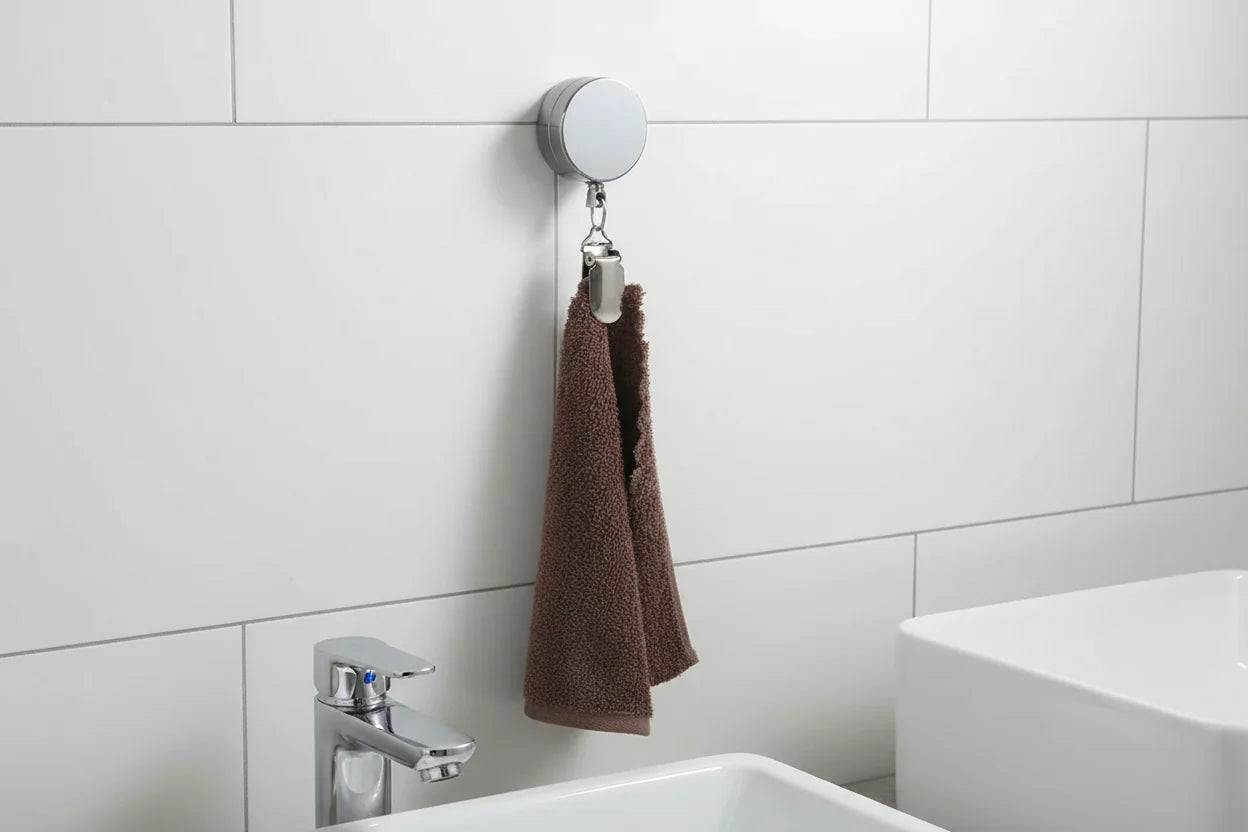 Automatic Retractable Towel Rack – No-Drill Self-Adhesive Wall Mounted Holder