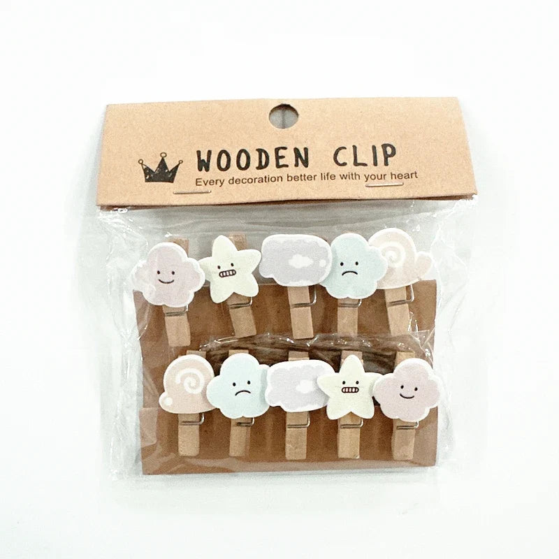 Whimsical Wooden Photo Clips (Set of 10)