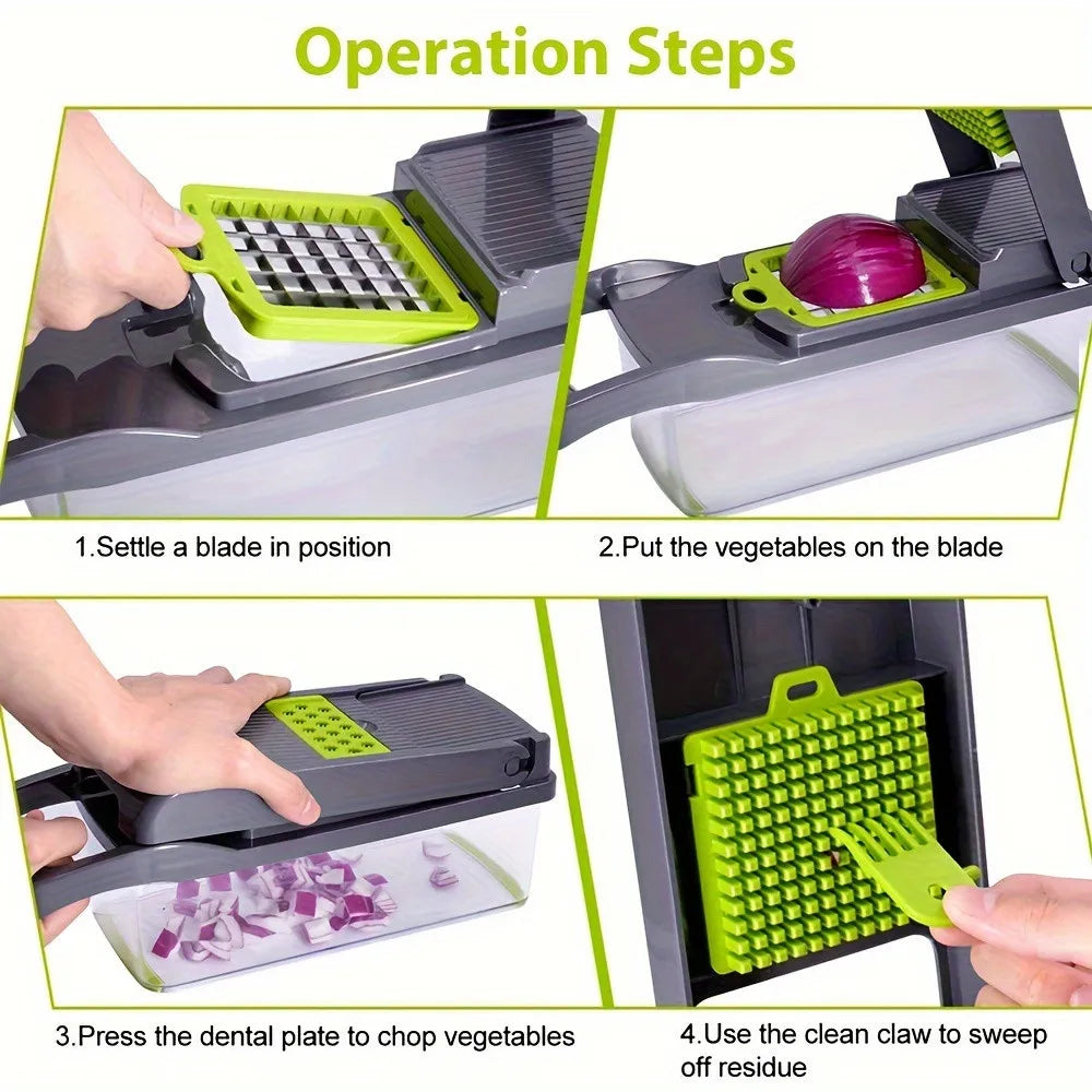 14-in-1 Multifunctional Vegetable Chopper – Food Grater, Slicer, Dicer & Cutting Machine with Handle for Fast Kitchen Prep