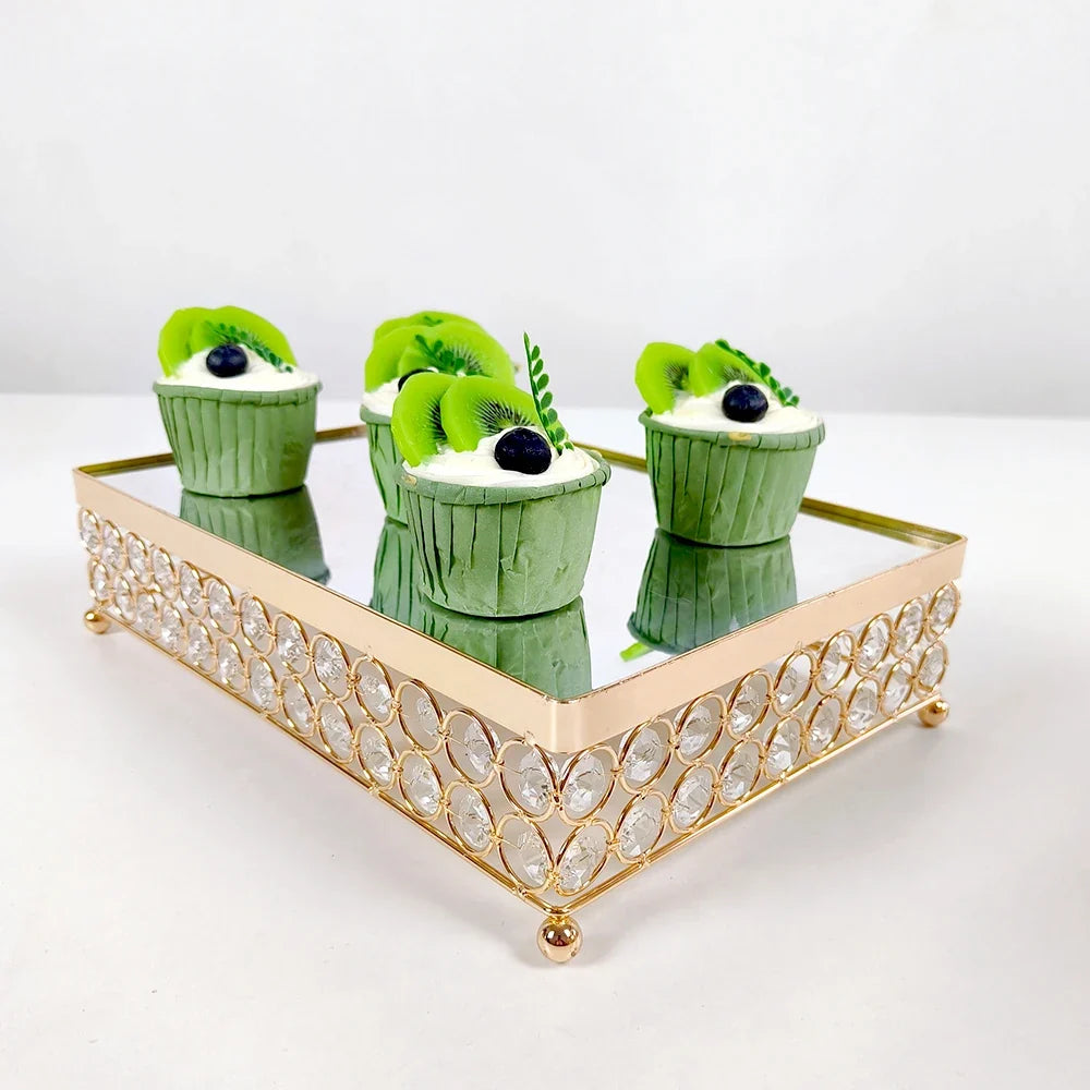 6Pcs-9PcsCake Stand Set with Crystal Beaded Mirror Metal Dessert Table Display Stands Cupcake Holder for Birthday Party Festival