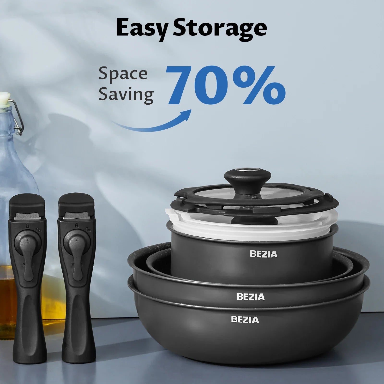 13-Piece Induction Cookware Set – Nonstick Pots and Pans with Removable Handles, Stackable Space-Saving Design for RV, Compatible with All Hobs