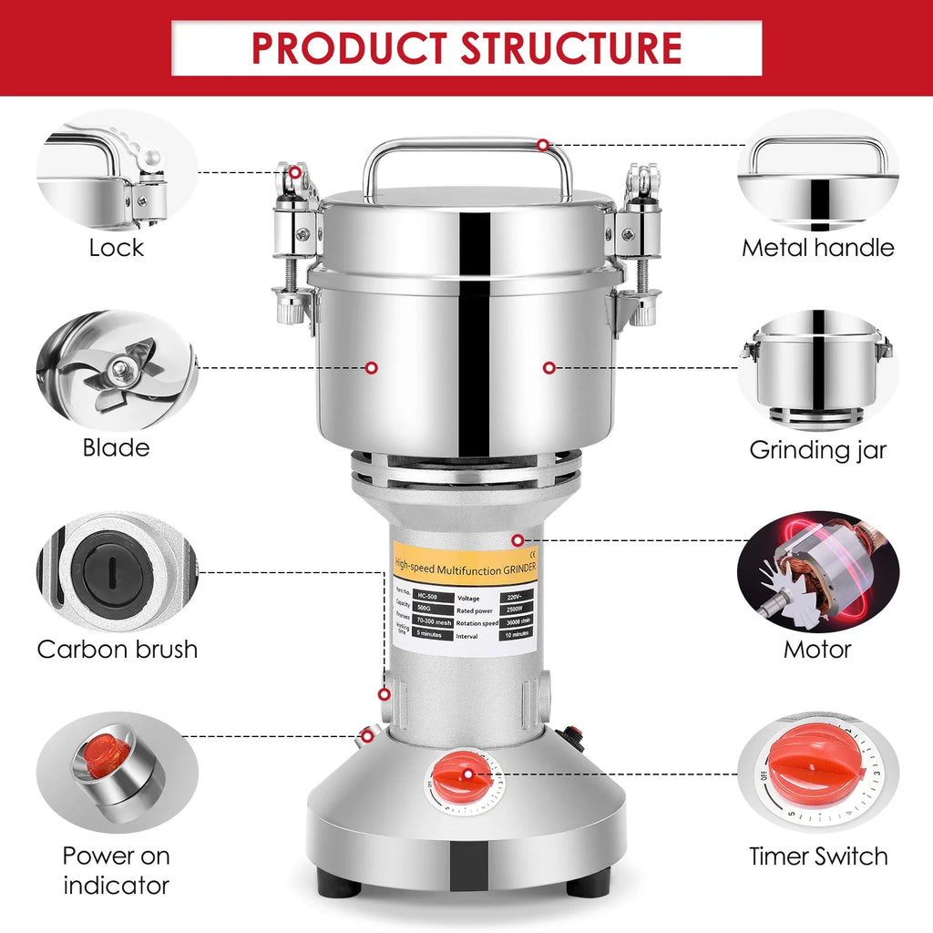 150g/500g Electric Herb & Grain Grinder – High-Speed 28,000 RPM Spice Mill for Coffee Beans, Nuts, Seeds, Flour & Powdered Herbs