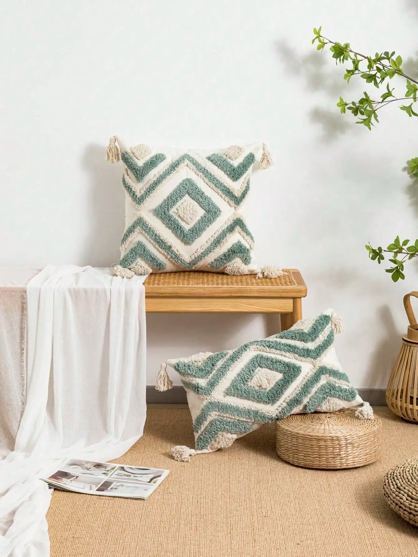 Nordic Moroccan Tufted Throw Pillow & Lumbar Pillow Covers – Boho Geometric Accent for Sofa, Bed & More